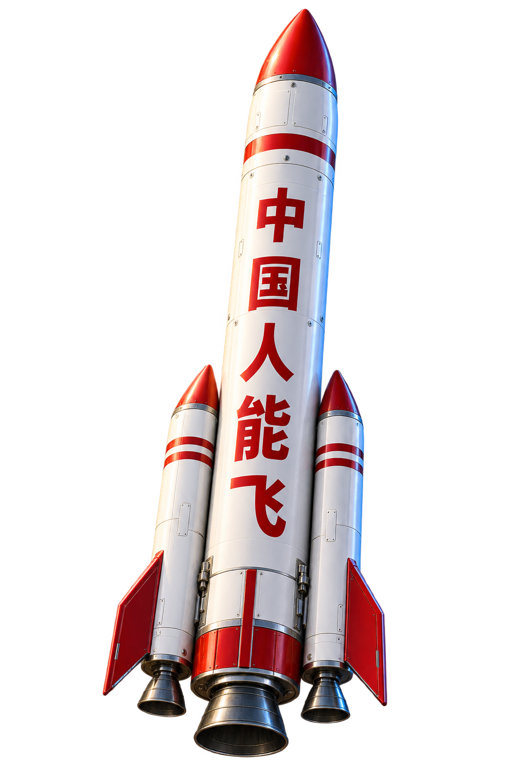 箭身写着中国人能飞的白色与红色火箭